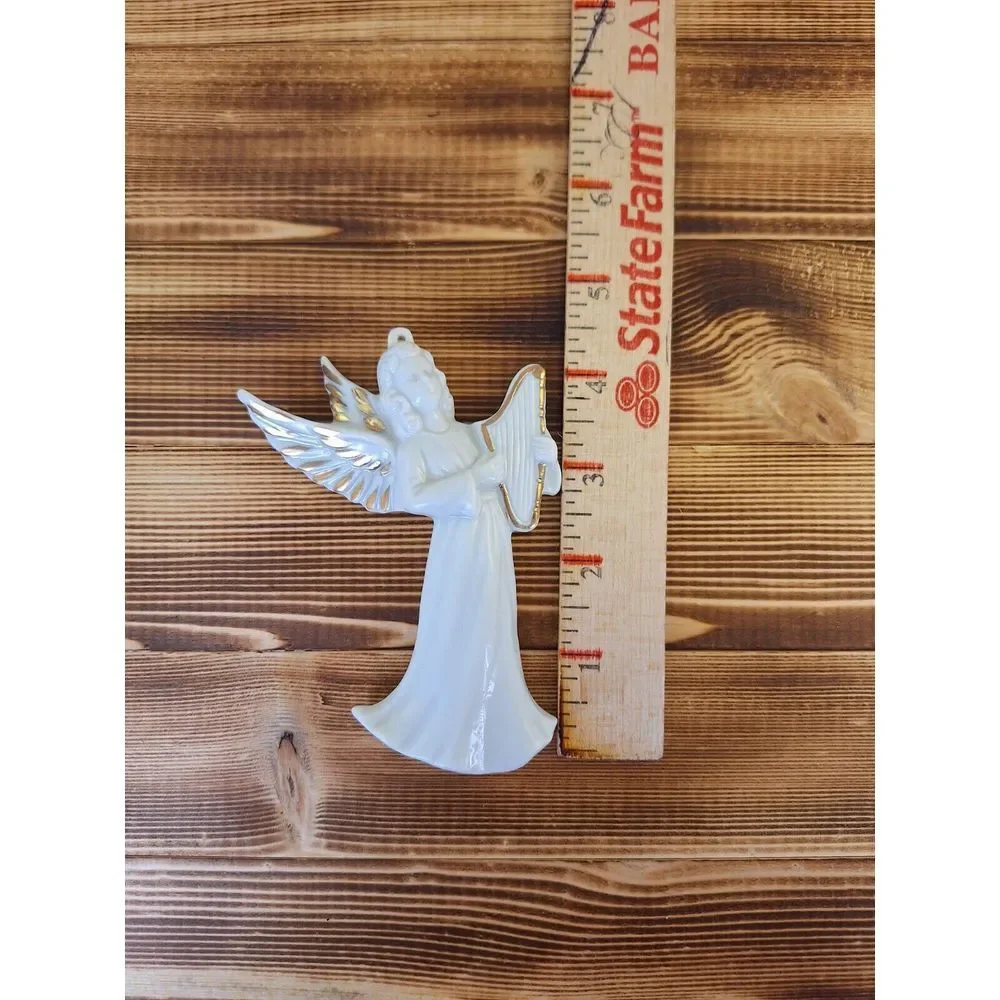 Vintage Enesco‎ angel with Harp E-9032 gold Flat Back christmas Ornament Hanging